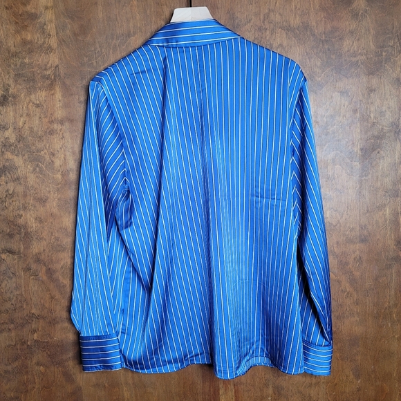 Jones and Co suiting stripe silky button up collared shirt blue black white XL - Picture 7 of 8